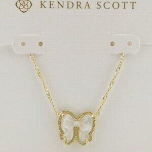 💎Kendra Scott Haley White Bow Gold Pendant Necklace🎀